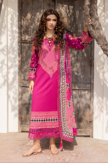 Charizma Andaaz Unstitched Lawn Suit 3 Piece Vol-1 Design CH-01 | Embroidered Lawn with Chiffon Dupatta Pakistan