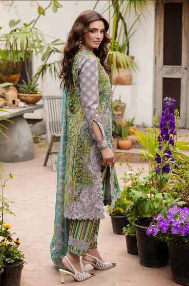 Charizma Andaaz Unstitched Lawn Suit 3 Piece Vol-1 Design CH-06 | Embroidered Lawn with Chiffon Dupatta Pakistan