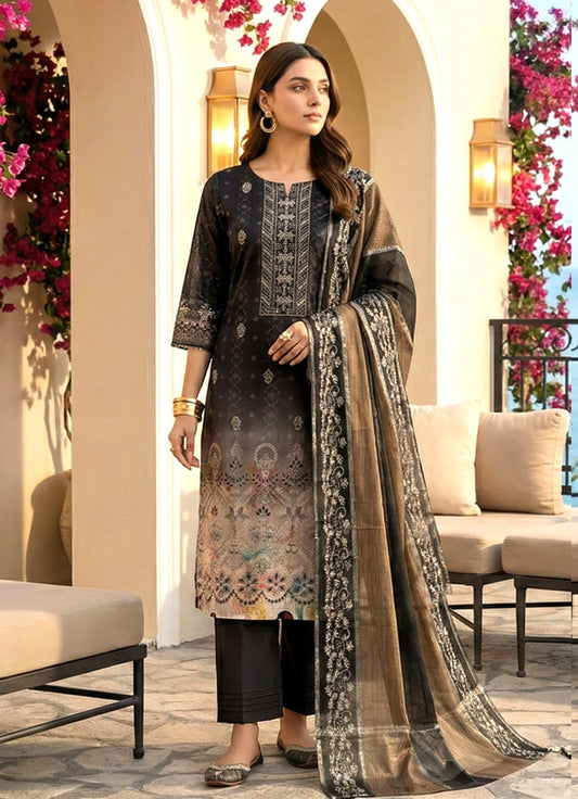 🖤 Zarkash by Shaista D#538 Lawn Digital Print Embroidered Suit – 3 Piece