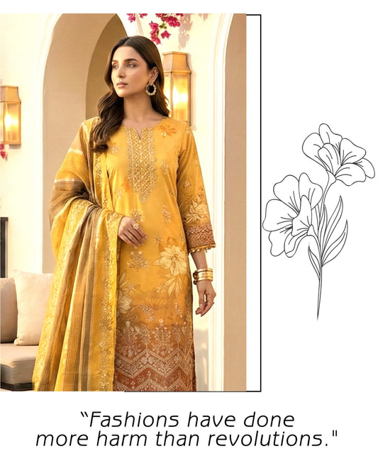 🖤 Zarkash by Shaista D#539 Lawn Digital Print Embroidered Suit – 3 Piece