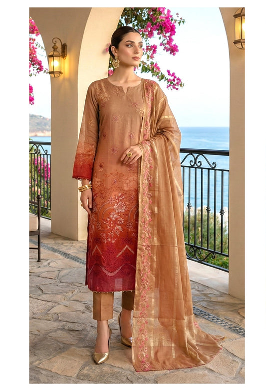 🖤 Zarkash by Shaista D#543 Lawn Digital Print Embroidered Suit – 3 Piece