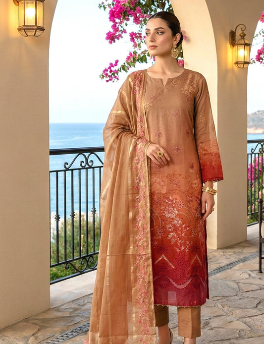 🖤 Zarkash by Shaista D#543 Lawn Digital Print Embroidered Suit – 3 Piece