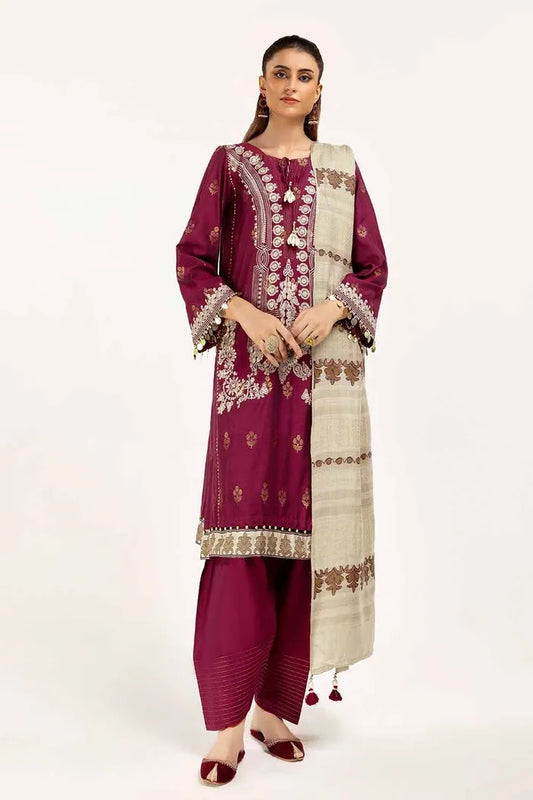 Embroidered Jacquard Suit with Embroidered Pashmina Dupatta BY GUL AHMED V02 – AP42019