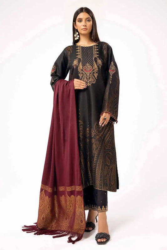 Embroidered Jacquard Suit with Pashmina Shawl BY GUL AHMED V02 – AP42027