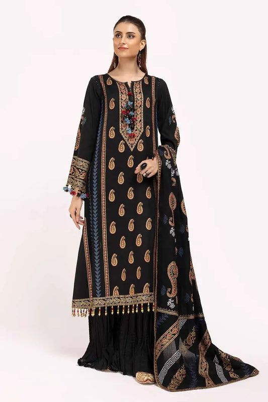 Embroidered Acrylic Suit with Pashmina Dupatta BY GUL AHMED – AP42040