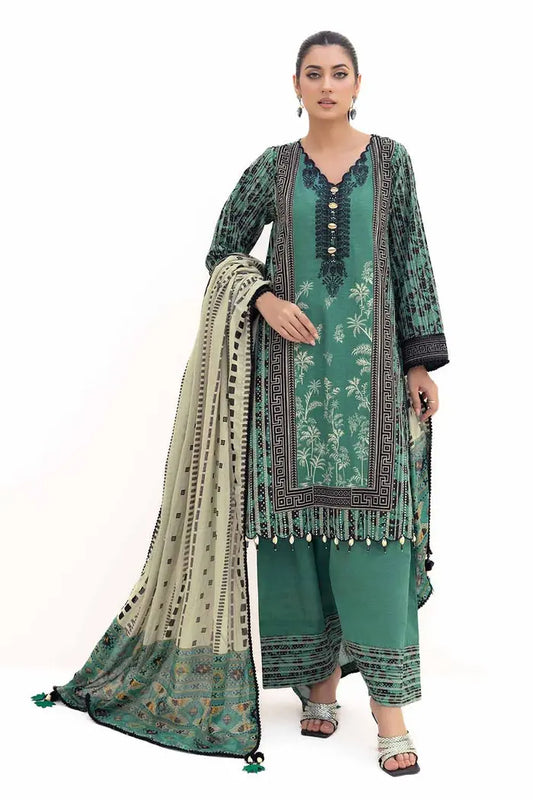 Embroidered Khaddar Suit with Printed Cotton Net Dupatta By GUL AHMED – CN42004