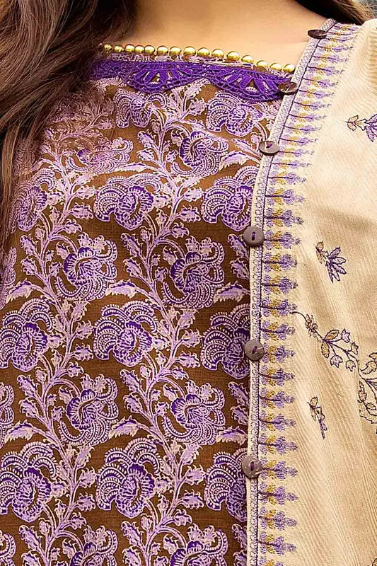 Embroidered Cotail Suit with Printed Twill Cotton Linen Dupatta By GUL AHMED - CV42009