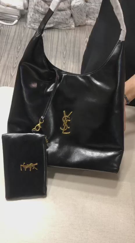 Luxury YSL Imported Tote Bag (Large Capacity)  High-Quality Black Leather Shoulder Bag with Pouch | Premium Designer Bag( without box)
