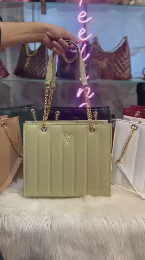 Guess Handbag 13x11 Inches Elegant Chain Strap Designer Bag | Beige